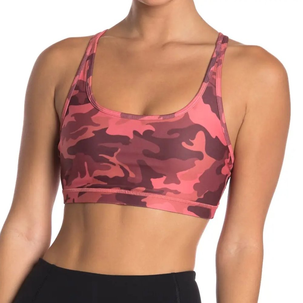 WEAR IT TO HEART Strappy Sports Bra in Neon Blush Camo Size Large